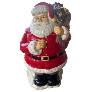 Holiday Santa Claus w/Gift bag Ceramic Cookie Jar Canister 11"